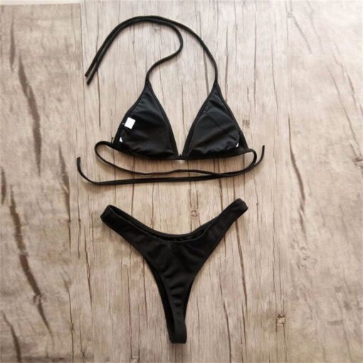 Brazilian Girls Swimming Suits Bikini Small Cup+ High Cut Style Beach Biquini Solid Black/White Micro Swim Suits Thong Bikinis