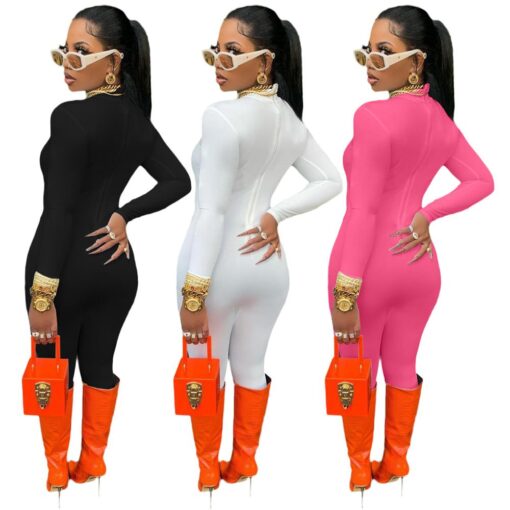 XL019 Fall 2020 Fashion Sporty Casual Fitness Rompers Womens Jumpsuit Long Sleeve solid color Bodycon One Piece Jumpsuits