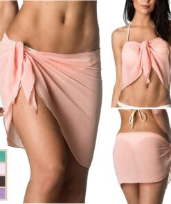 Women Beach Bikini Cover Up Solid Color Chiffon Wrap Skirt Sarong Scarf Beachwear Bathing Suit Beachwear Swimsuits