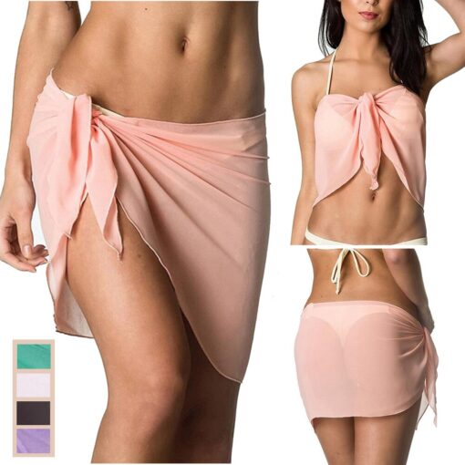 Women Beach Bikini Cover Up Solid Color Chiffon Wrap Skirt Sarong Scarf Beachwear Bathing Suit Beachwear Swimsuits