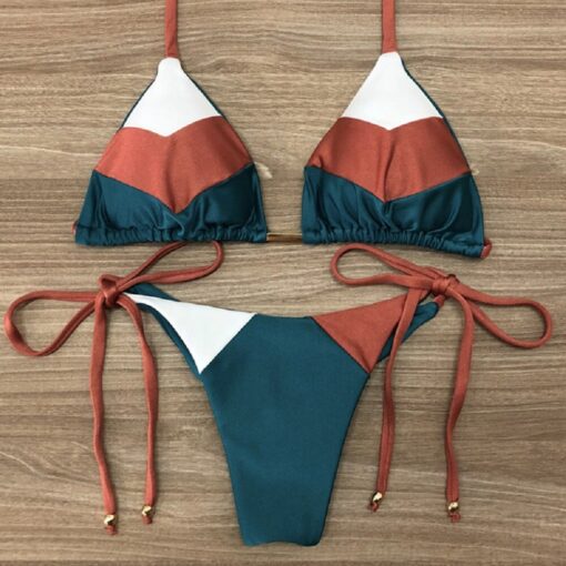 String bikinis 2019 Mujer Brazilian thong bikini set Halter swimwear women Patchwork swimsuit female bathing suit Bandage new