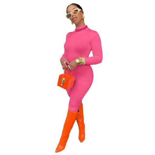 XL019 Fall 2020 Fashion Sporty Casual Fitness Rompers Womens Jumpsuit Long Sleeve solid color Bodycon One Piece Jumpsuits