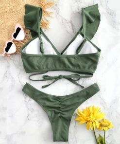 Women Bikini Swimming Set Ruffled Halter High Waist Sexy 2020 Femme Padded Swimwear High Waist Bathing Swimsuit Beachwear#30
