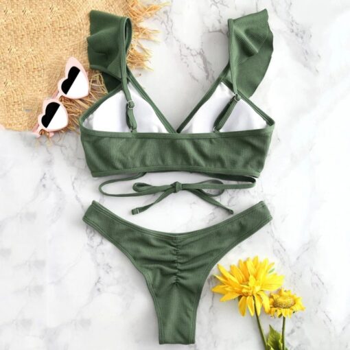 Women Bikini Swimming Set Ruffled Halter High Waist Sexy 2020 Femme Padded Swimwear High Waist Bathing Swimsuit Beachwear#30