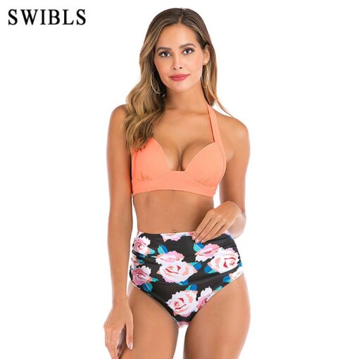 2020 Woman Plus Size Swimwear High Waist S-3XL Bikini Big Women Bathing Suits Floral Vintage Female Sexy Bather Swimsuits