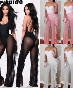 Women Fashion Ruffles Beach Trousers Ladies Summer Transparent Bikini Cover Up Elegant High Waist Playa Beach Cover Up Beachwear