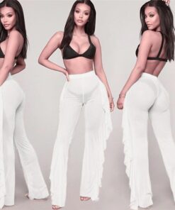Women Fashion Ruffles Beach Trousers Ladies Summer Transparent Bikini Cover Up Elegant High Waist Playa Beach Cover Up Beachwear