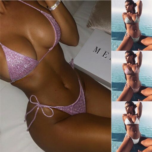 2019 New Ornaments Swimwear Women Sequins Diamond Bikini set Bathing Suit Sexy Push up Stones Straps Swimsuit Monokini Biquini