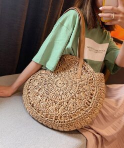 Round Straw Bag Handmade Woven Vintage Casual Straw Rope Knitted Women Crossbody Handbag Fresh Summer Beach Bag Bohemia #LR3