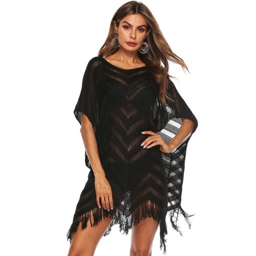 Tassel Woman Tunic Beach Dress Black Beachwear Swimsuit Swim Wear Dresses Womens Bathing Suit Cover Ups White Black V Style Sexy