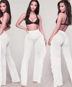 Women Fashion Ruffles Beach Trousers Ladies Summer Transparent Bikini Cover Up Elegant High Waist Playa Beach Cover Up Beachwear