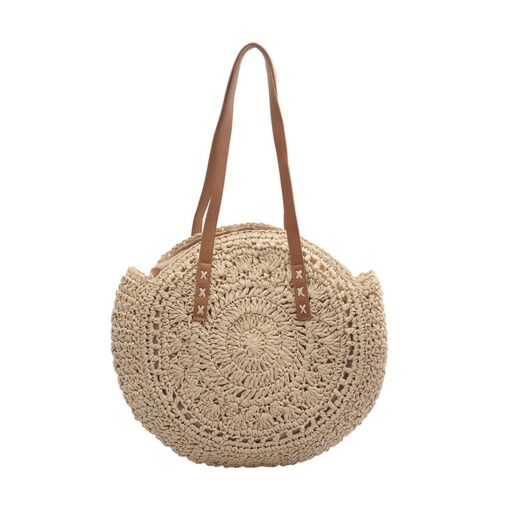 Round Straw Bag Handmade Woven Vintage Casual Straw Rope Knitted Women Crossbody Handbag Fresh Summer Beach Bag Bohemia #LR3