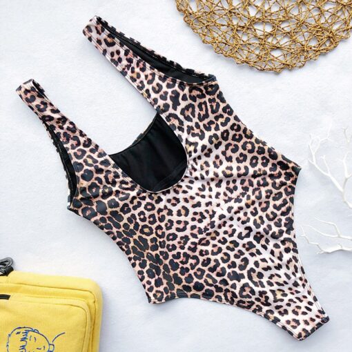 Summer Beachwear Attractive Women's Bodysuit Bikini Leopard Set Swimsuit One Piece Filled Bra Swimwear Alluring Bather Swimwear