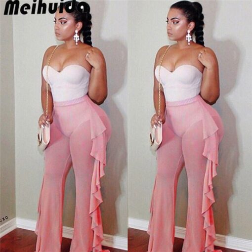 Women Fashion Ruffles Beach Trousers Ladies Summer Transparent Bikini Cover Up Elegant High Waist Playa Beach Cover Up Beachwear