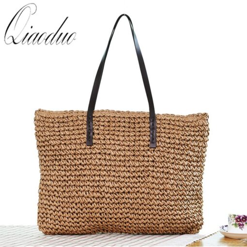 Qiaoduo Women Shoulder bag Summer Beach Bag Rattan Handmade Knitted Straw Large Capacity Bags Women Shoulder Bag Bohemia New