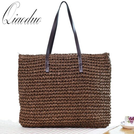 Qiaoduo Women Shoulder bag Summer Beach Bag Rattan Handmade Knitted Straw Large Capacity Bags Women Shoulder Bag Bohemia New