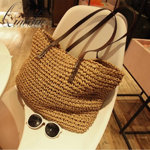 Qiaoduo Women Shoulder bag Summer Beach Bag Rattan Handmade Knitted Straw Large Capacity Bags Women Shoulder Bag Bohemia New