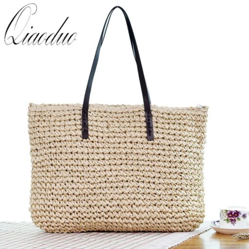 Qiaoduo Women Shoulder bag Summer Beach Bag Rattan Handmade Knitted Straw Large Capacity Bags Women Shoulder Bag Bohemia New
