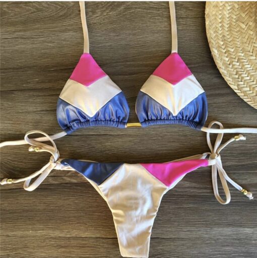 String bikinis 2019 Mujer Brazilian thong bikini set Halter swimwear women Patchwork swimsuit female bathing suit Bandage new