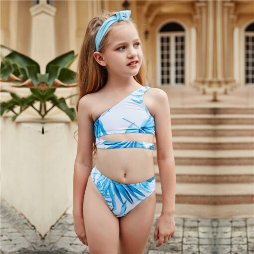 2021 Swimsuit Girl Swimwear Bikinis Child Sets Push Up Solid Hollow Out Beachwear Suit Brazilian Cover Up