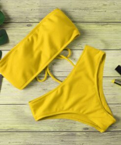 2020 New Bikini High Waist Strapless Sexy Bikini Women Swimwear Women Swimsuit Padded Bathing Suit Monokin Pure Color