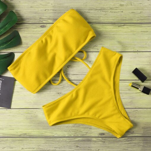 2020 New Bikini High Waist Strapless Sexy Bikini Women Swimwear Women Swimsuit Padded Bathing Suit Monokin Pure Color