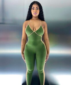 BOOFEENAA V Neck Backless Ribbed Bodycon Rompers Sports Fitness Jumpsuits for Women 2020 Sexy One Piece Outfits C16-CZ31