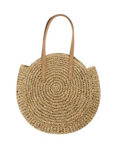 Round Straw Beach Bag Vintage Handmade Woven Shoulder Bag Raffia circle Rattan bags Bohemian Summer Vacation Casual Bags##
