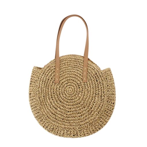 Round Straw Beach Bag Vintage Handmade Woven Shoulder Bag Raffia circle Rattan bags Bohemian Summer Vacation Casual Bags##