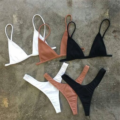Brazilian Girls Swimming Suits Bikini Small Cup+ High Cut Style Beach Biquini Solid Black/White Micro Swim Suits Thong Bikinis