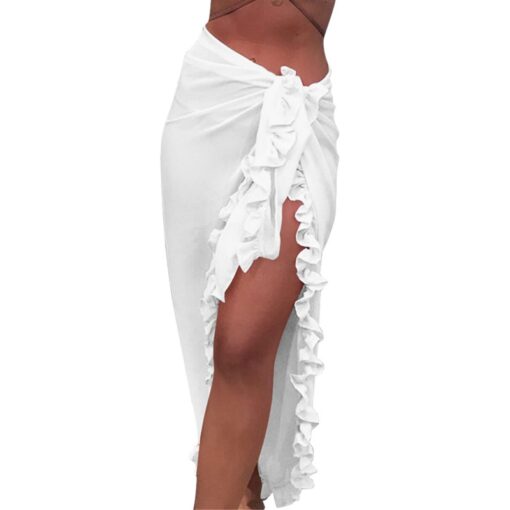 2020 Women Beach Skirt Ruffles Sarong Bikini Cover Up Chiffon Wrap Skirts Swimwear Fashion Swimwear Cover up Beachwear