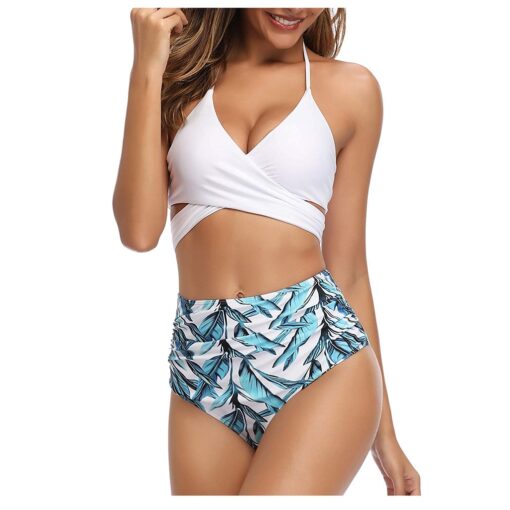 Bikini Women Black Bandage Swimsuit Halter Bandage Wrap Bikini Set Push-Up Ruched High Waist Swimwear Pure color Bikini#G40