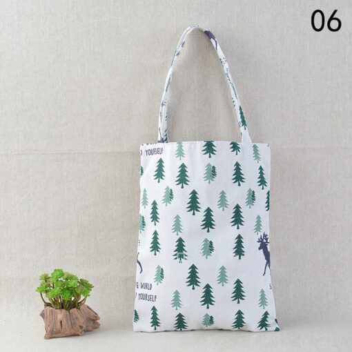 41*32cm New Arrival Women Girl Foldable Reusable Print Shopping Bag Eco Tote Handbag Beach Bag Cotton Linen Shoulder Bag