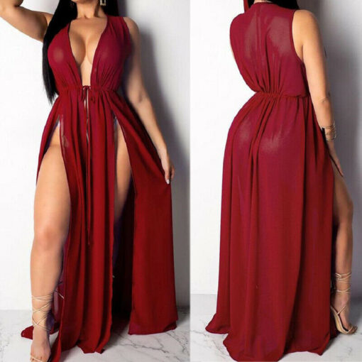 Women Chiffon Kimono Beach Bikini Cover Up Wrap Boho Dress Beachwear Long Split Vestidos
