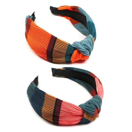 Rainbow Hit Color Hairbands Crumpled Wide Edges Hair Band Spring Summer Headwrap Knotted Headband customized Hair Accessories