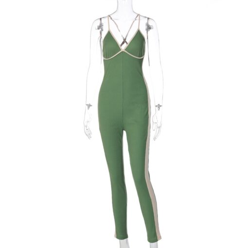 BOOFEENAA V Neck Backless Ribbed Bodycon Rompers Sports Fitness Jumpsuits for Women 2020 Sexy One Piece Outfits C16-CZ31