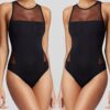 ew#Women One Piece Sexy Swimming Set Swimwear Bikini New Black Sexy Gauze Backless Elastic Beachwear Swimsuits Women Bikini