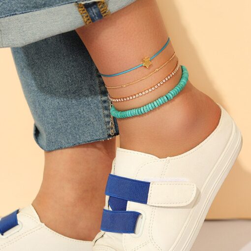 Bohemian Shell Stone Anklets Set for Women Multicolor Braided Beach Wtar Drop Crystal Feet Leg Chain Summer Jewelry Accessories