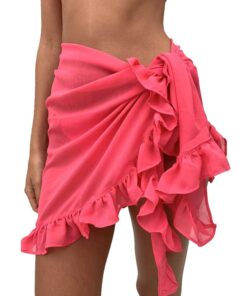 2020 Women Beach Skirt Ruffles Sarong Bikini Cover Up Chiffon Wrap Skirts Swimwear Fashion Swimwear Cover up Beachwear