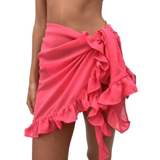 2020 Women Beach Skirt Ruffles Sarong Bikini Cover Up Chiffon Wrap Skirts Swimwear Fashion Swimwear Cover up Beachwear