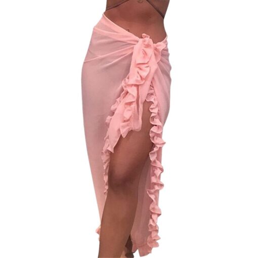 2020 Women Beach Skirt Ruffles Sarong Bikini Cover Up Chiffon Wrap Skirts Swimwear Fashion Swimwear Cover up Beachwear