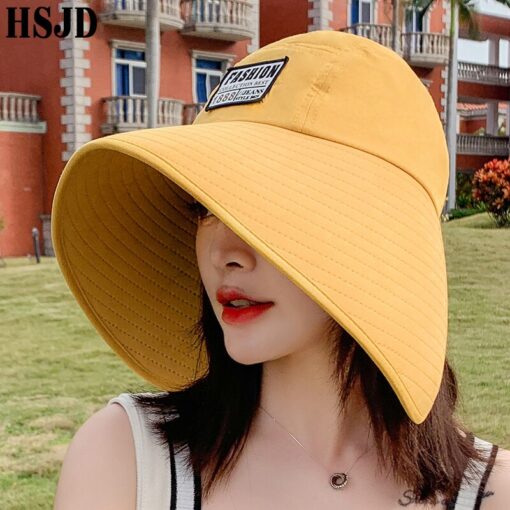 Women Summer Large Wide Brim Adjustable Visor Beach Hats Foldable Anti-UV Women Sun Hat Outdoor Travel Panama Female Cap Bonnet