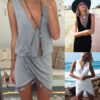 Women Sexy Bikini Cover Up Deep V-neck Beach Dress Tassel Tunic Sarong Swimwear Beachwear Summer Dresses