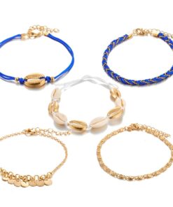 Bohemian Shell Stone Anklets Set for Women Multicolor Braided Beach Wtar Drop Crystal Feet Leg Chain Summer Jewelry Accessories