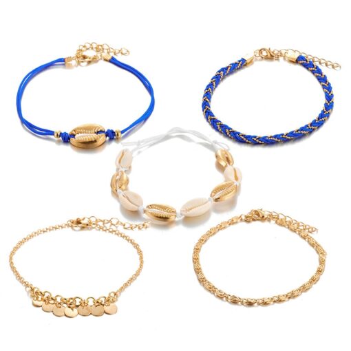 Bohemian Shell Stone Anklets Set for Women Multicolor Braided Beach Wtar Drop Crystal Feet Leg Chain Summer Jewelry Accessories