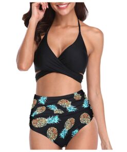 Bikini Women Black Bandage Swimsuit Halter Bandage Wrap Bikini Set Push-Up Ruched High Waist Swimwear Pure color Bikini#G40