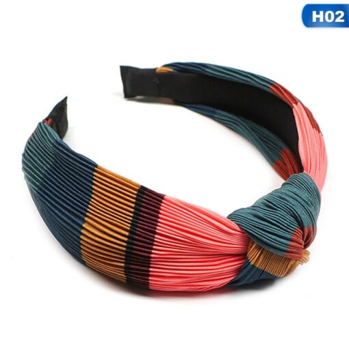 Rainbow Hit Color Hairbands Crumpled Wide Edges Hair Band Spring Summer Headwrap Knotted Headband customized Hair Accessories