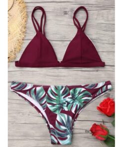 Women Swimwear Bikini Set Print Leaves Push-Up Padded Bathing Swimsuit Beachwear Swimming Suit For Women Bikini 2020#20