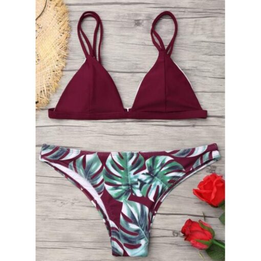 Women Swimwear Bikini Set Print Leaves Push-Up Padded Bathing Swimsuit Beachwear Swimming Suit For Women Bikini 2020#20