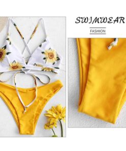 Sunflower Printed Swimwear Women Brazilian Bikini Swimsuit Female Thong Bikini Set Bathing Suit Push Up Flower Biquini Swimsuit